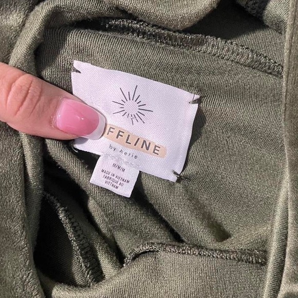 Off line by Aerie Cropped Hoodie Velour Olive Green - Picture 4 of 5